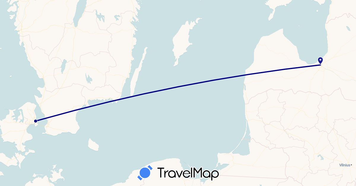 TravelMap itinerary: driving in Denmark, Latvia (Europe)